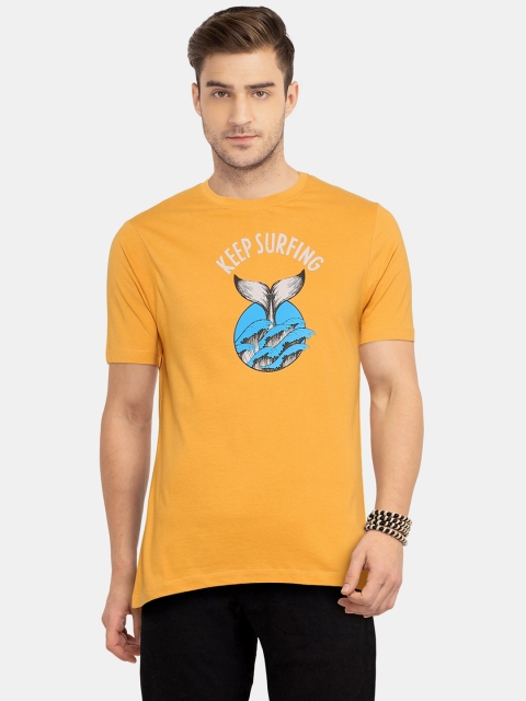 

Colt Men Mustard Yellow Printed Round Neck T-shirt