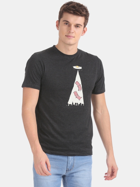 

Colt Men Charcoal Grey & White Printed Round Neck T-shirt