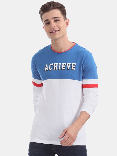 

Colt Men White & Blue Colourblocked Round Neck T-shirt