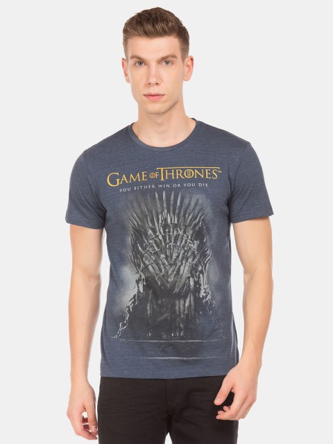 

Colt Men Navy Blue & Charcoal Grey GOT Iron Throne Print Round Neck T-shirt