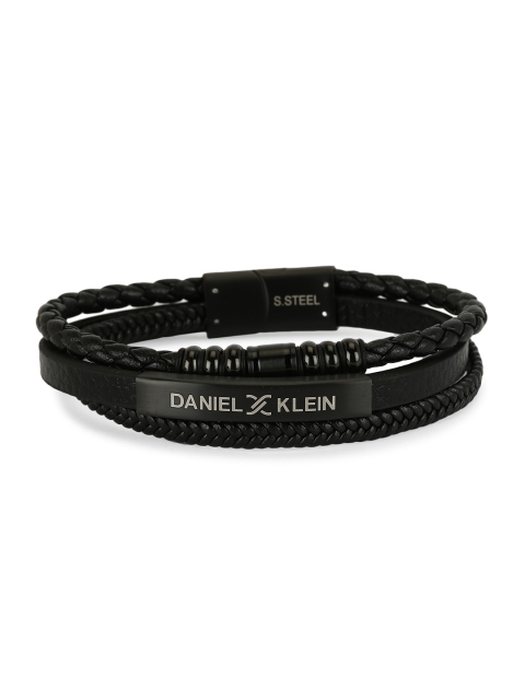 

Daniel Klein Men Black Leather Beaded Braided Multistrand Bracelet