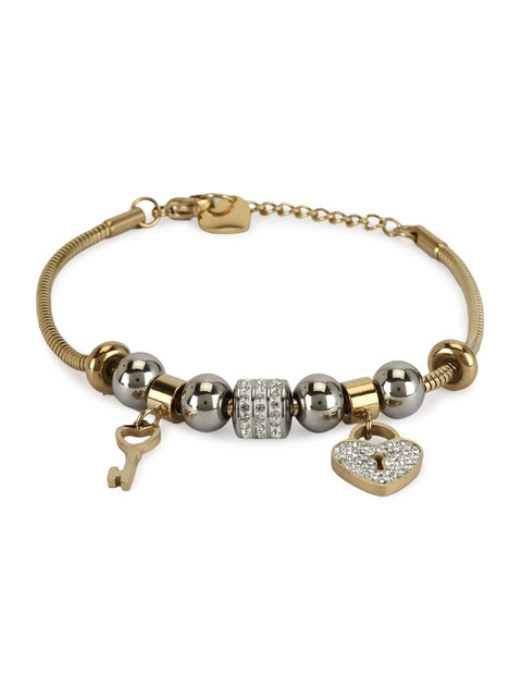 

Daniel Klein Gold & Silver-Toned Stone Studded & Beaded Charm Bracelet