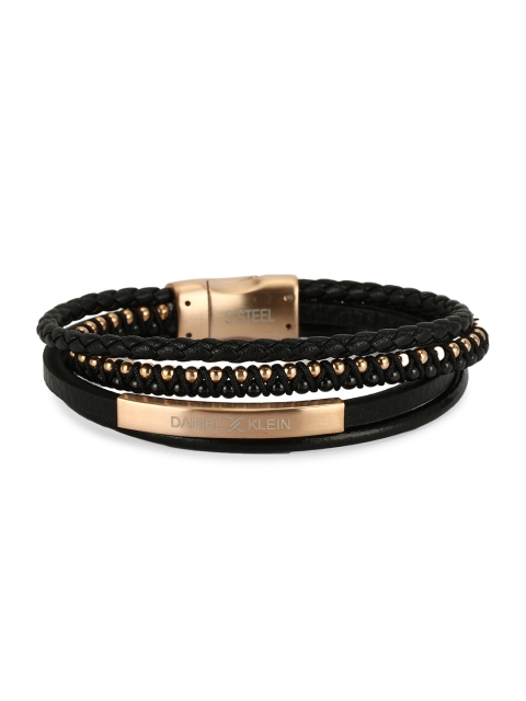 

Daniel Klein Men Black & Rose Gold Leather Beaded Multistrand Bracelet
