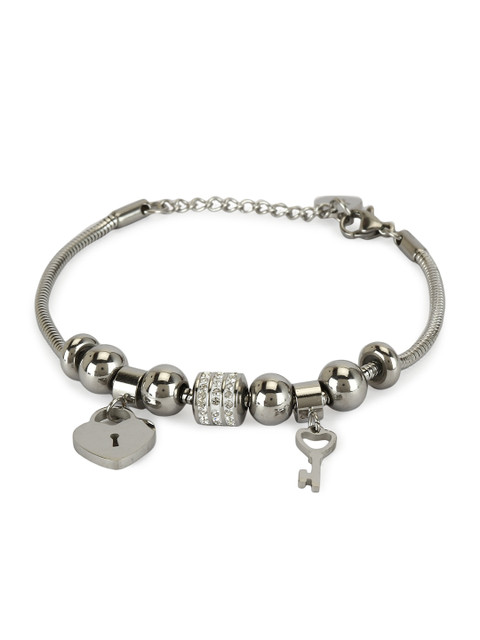 

Daniel Klein Silver-Toned Stone Studded & Beaded Charm Bracelet