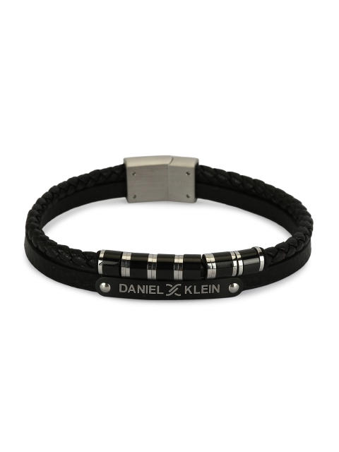 

Daniel Klein Men Black & Silver-Toned Leather Multistrand Bracelet