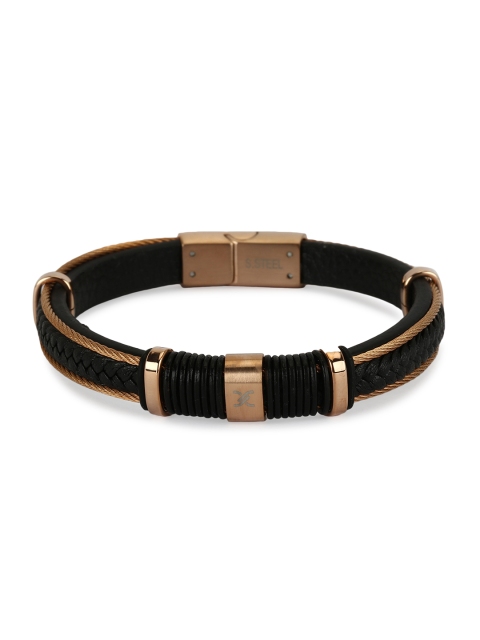 

Daniel Klein Men Black & Rose Gold Leather Wraparound Bracelet