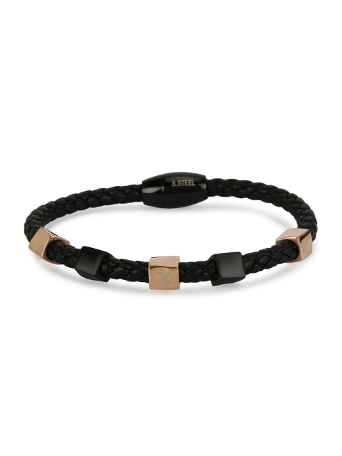 

Daniel Klein Men Black & Gold-Toned Leather Wraparound Bracelet