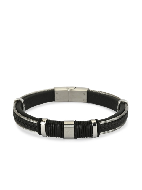 

Daniel Klein Men Black & Silver-Toned Fabric Multistrand Bracelet