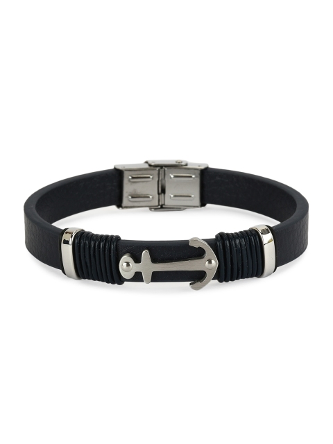 

Daniel Klein Men Black & Silver-Toned Leather Wraparound Bracelet