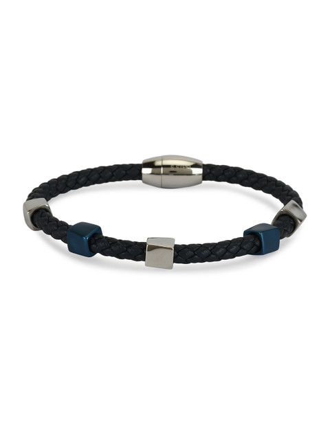 

Daniel Klein Men Black & Silver-Toned Leather Wraparound Bracelet