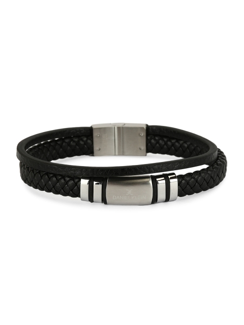 

Daniel Klein Men Black & Silver-Toned Leather Multistrand Bracelet