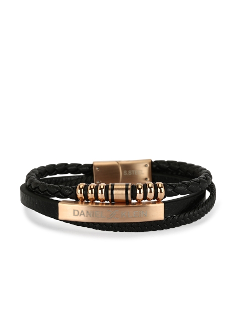 

Daniel Klein Men Black & Rose Gold Leather Multistrand Bracelet