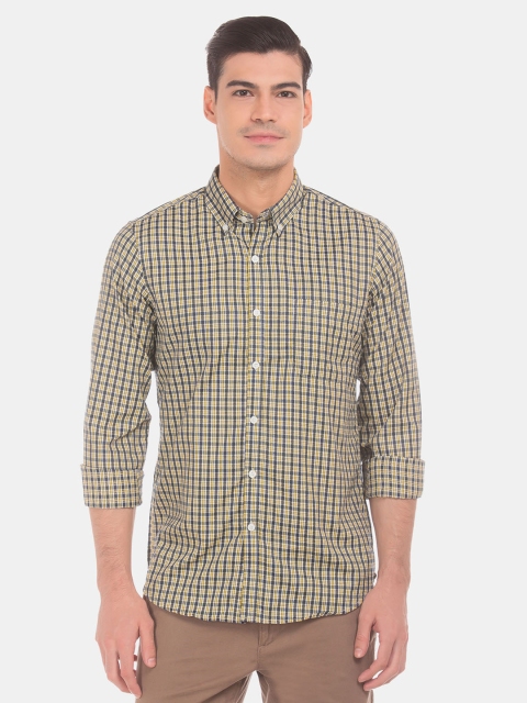 

Excalibur Men Yellow & Navy Blue Slim Fit Checked Casual Shirt