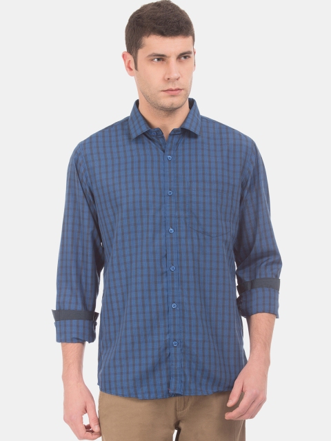

Excalibur Men Navy Blue & Black Slim Fit Checked Casual Shirt