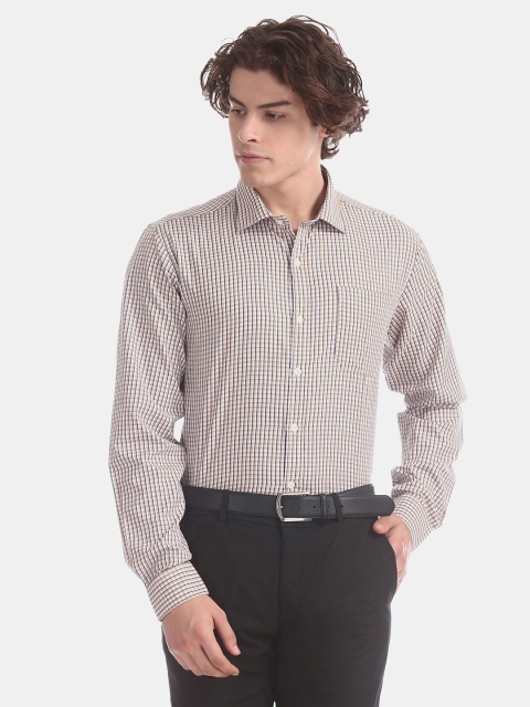 

Excalibur Men White & Yellow Slim Fit Checked Formal Shirt