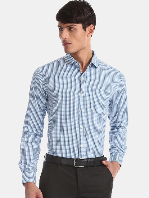 

Excalibur Men Blue & White Slim Fit Checked Semiformal Shirt