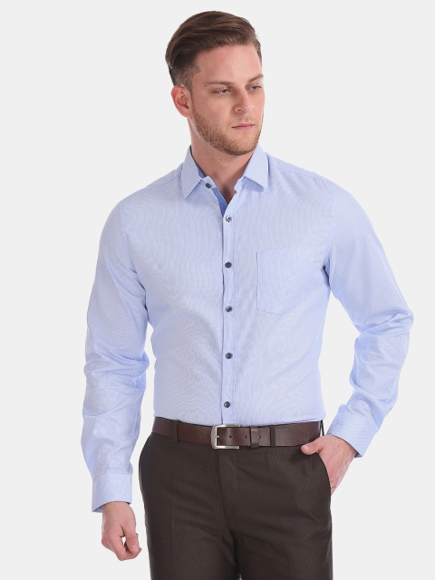 

Excalibur Men Blue & White Regular Fit Self Design Formal Shirt