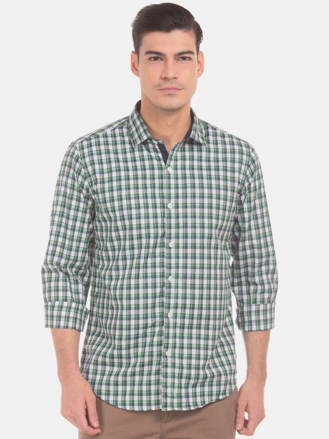 

Excalibur Men White & Green Regular Fit Checked Casual Shirt