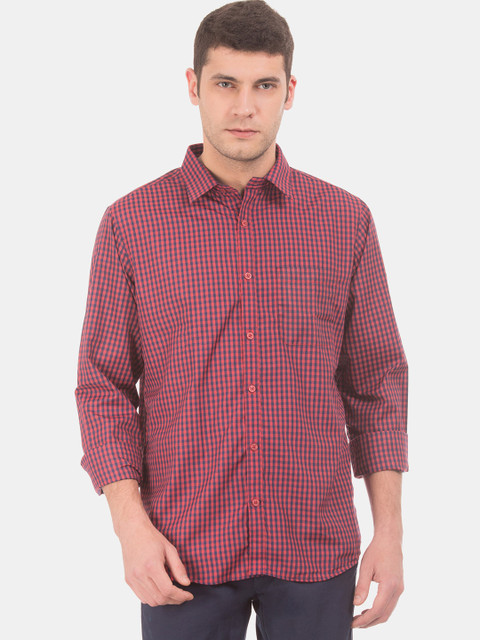 

Excalibur Men Red & Navy Blue Slim Fit Checked Casual Shirt