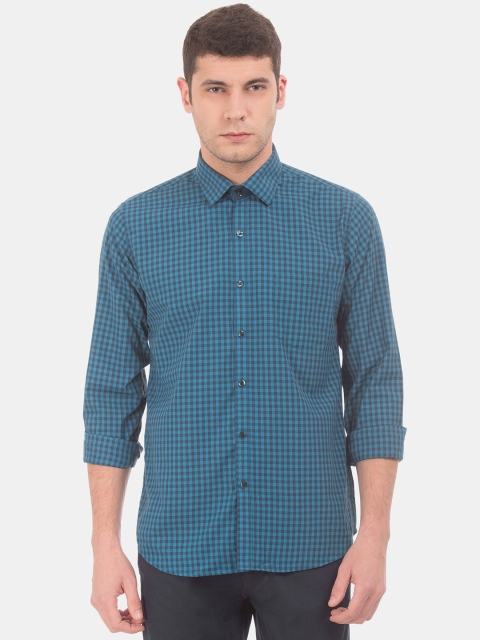 

Excalibur Men Teal Blue & Black Super Slim Fit Checked Casual Shirt