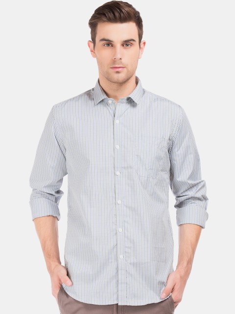 

Excalibur Men White & Olive Green Regular Fit Checked Casual Shirt