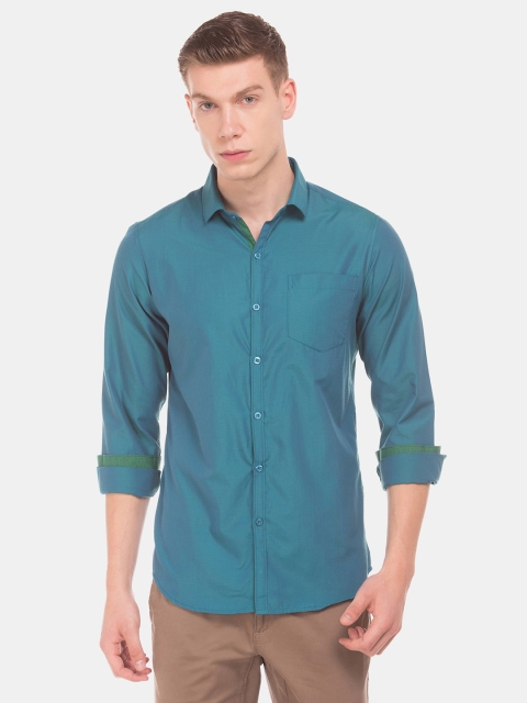 

Excalibur Men Teal Blue Slim Fit Dual-Toned Solid Casual Shirt