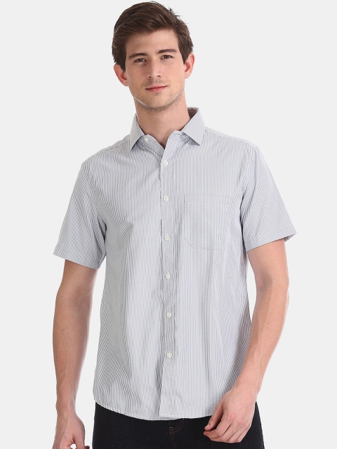 

Excalibur Men Grey & Off-White Striped Casual Shirt
