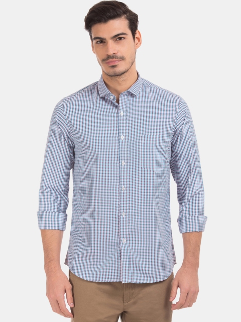 

Excalibur Men Blue & White Slim Fit Checked Casual Shirt