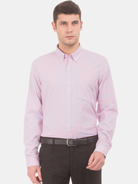 

Excalibur Men Pink & Blue Slim Fit Checked Formal Shirt