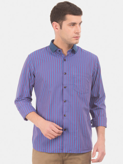 

Excalibur Men Blue & Purple Slim Fit Striped Casual Shirt