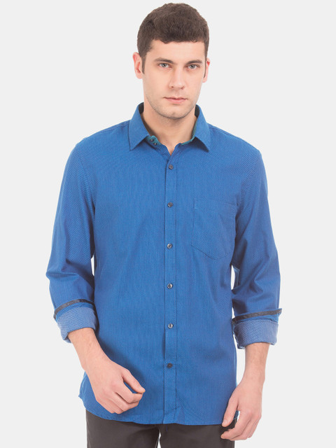 

Excalibur Men Blue Slim Fit Patterned Smart Casual Shirt