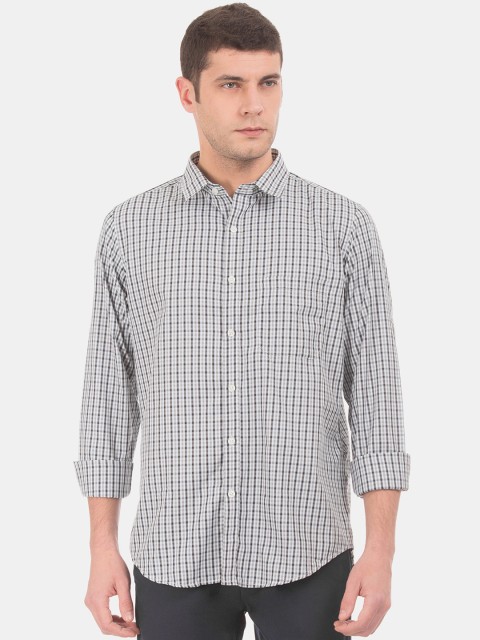 

Excalibur Men Off-White & Grey Slim Fit Checked Smart Casual Shirt