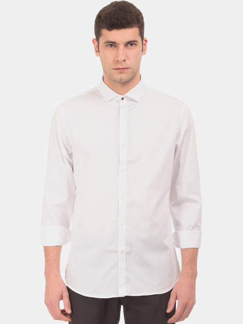 

Excalibur Men White Slim Fit Self-Striped Smart Casual Shirt