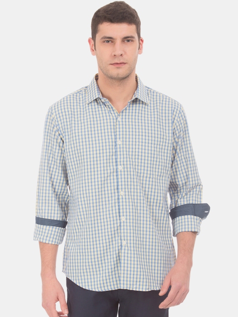 

Excalibur Men Blue & Yellow Regular Fit Checked Smart Casual Shirt