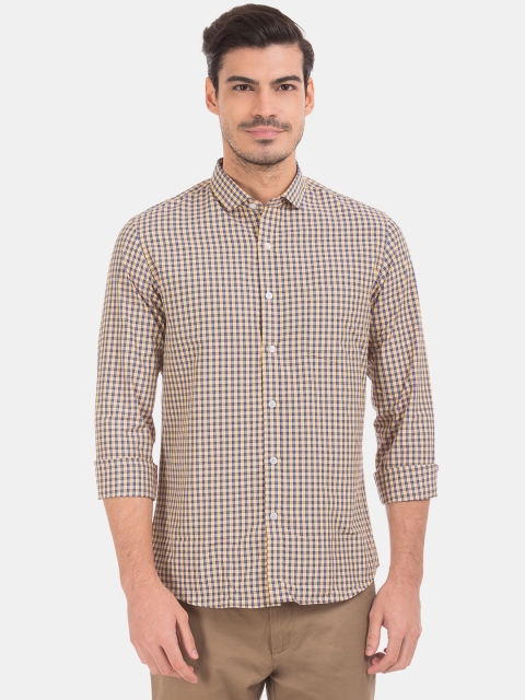 

Excalibur Men Beige & Blue Slim Fit Checked Smart Casual Shirt