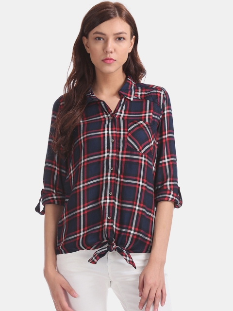 

Cherokee Women Navy Blue & Red Checked Casual Shirt