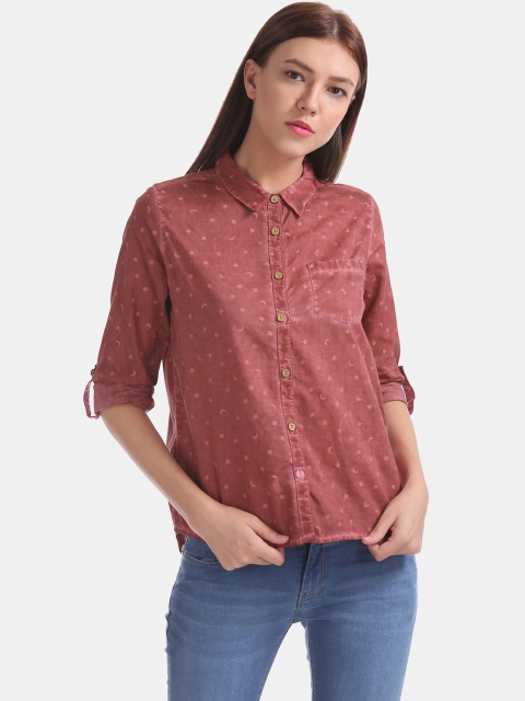 

Cherokee Women Rust Red Regular Fit Printed Casual Shirt