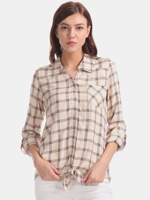 

Cherokee Women Cream-Coloured & Black Checked Casual Shirt