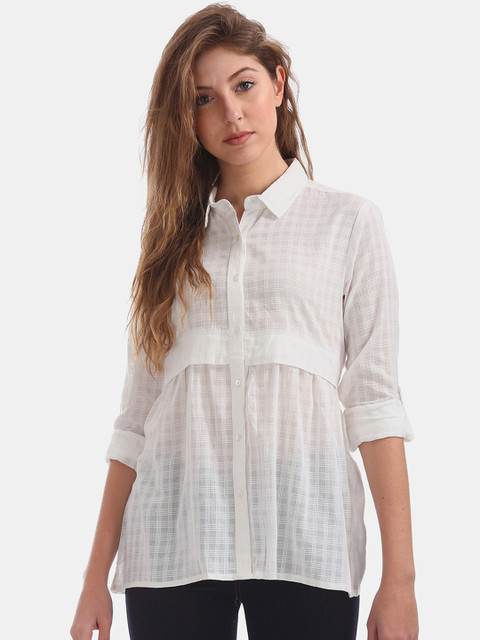 

Cherokee Women White Self Design Casual Shirt
