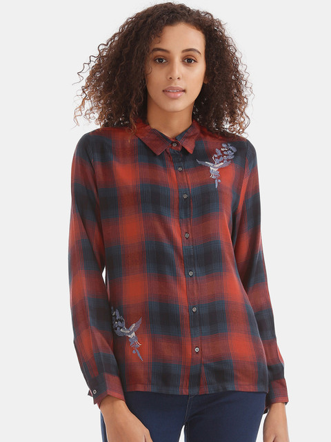

Cherokee Women Red & Navy Blue Checked Casual Shirt