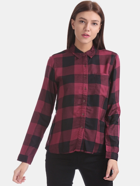 

Cherokee Women Pink & Black Regular Fit Checked Casual Shirt