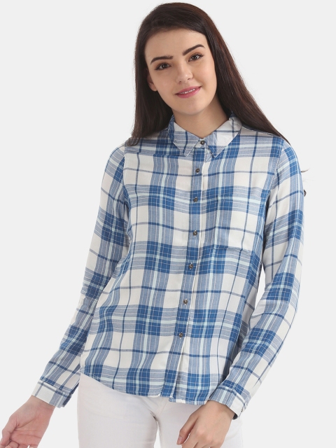 

Cherokee Women Blue & White Checked Casual Shirt