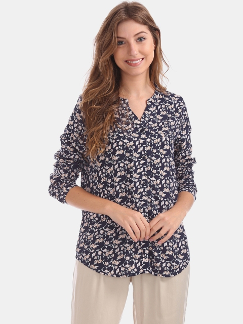 

Cherokee Women Navy & Off-White Floral Print Casual Shirt, Navy blue