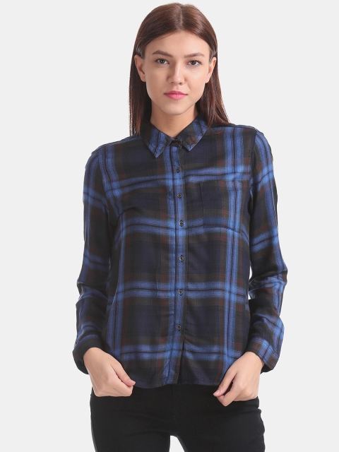 

Cherokee Women Blue Regular Fit Checked Casual Shirt
