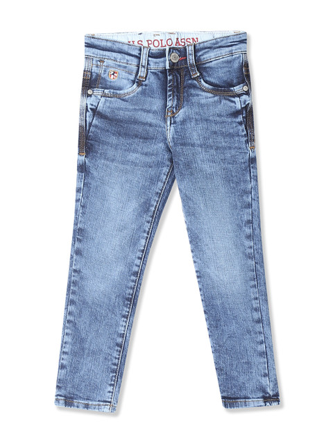 

U.S. Polo Assn. Kids Boys Blue Regular Fit Mid-Rise Clean Look Stretchable Jeans