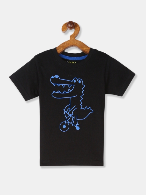

Donuts Boys Black & Blue Crocodile Printed Round Neck T-shirt