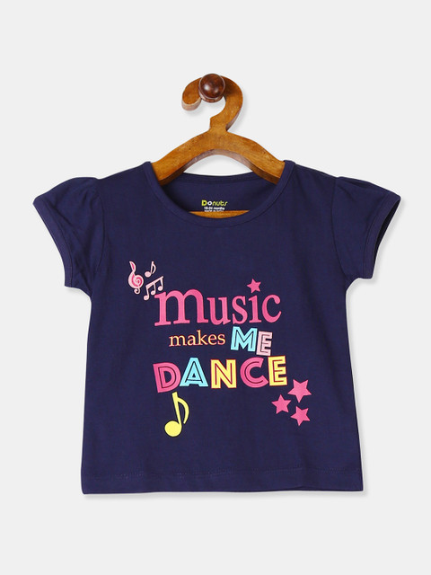 

Donuts Girls Navy Blue & Pink Printed Round Neck T-shirt