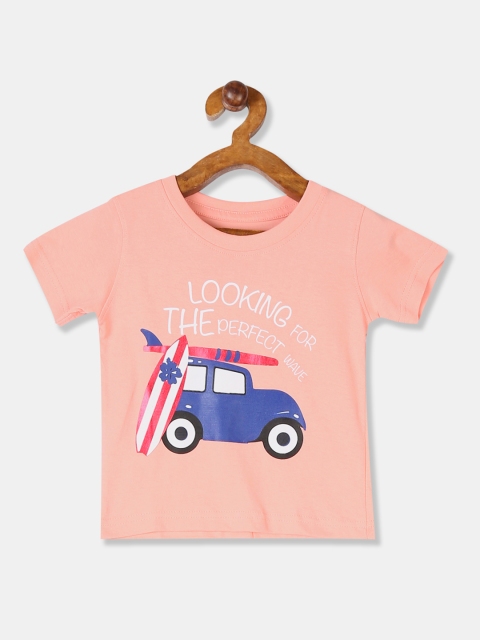 

Donuts Boys Peach-Coloured & Blue Car Printed Round Neck T-shirt