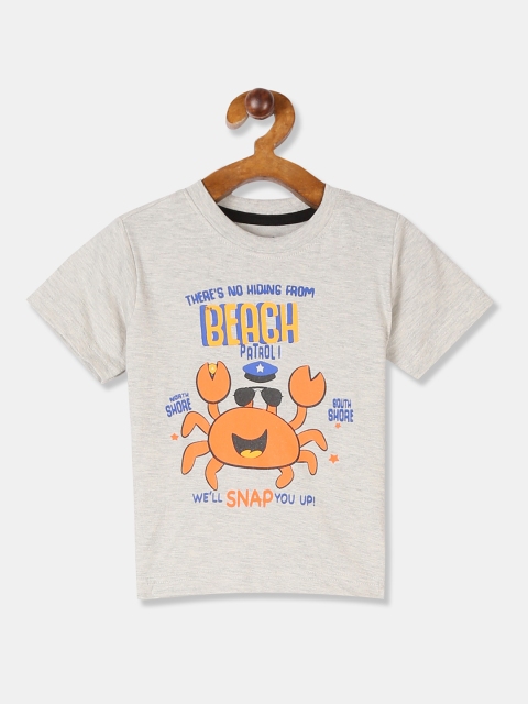 

Donuts Boys Grey Melange & Orange Crab Printed Round Neck T-shirt