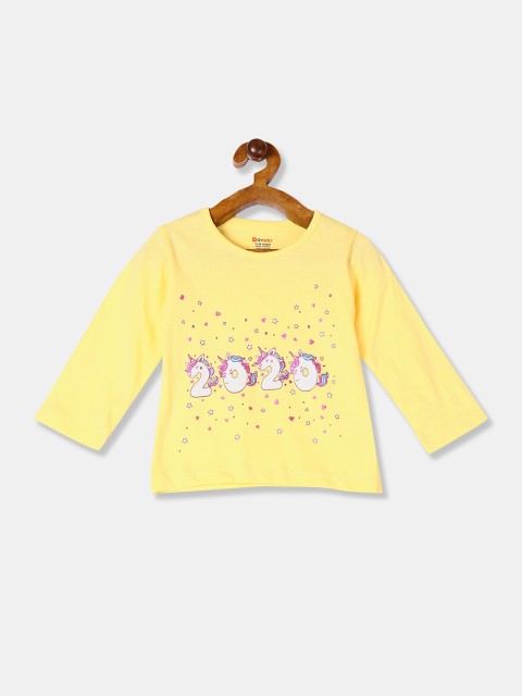 

Donuts Girls Yellow Quirky Printed Round Neck T-shirt